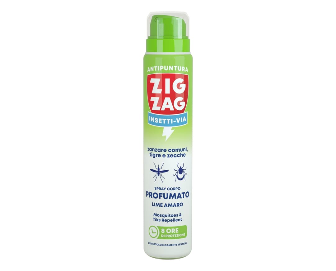 ZIG ZAG INSETTI-VIA ZANZARE COMUNI,TIGRE E ZECCHE SPRAY CORPO PROFUMATO 100ML LIME AMARO