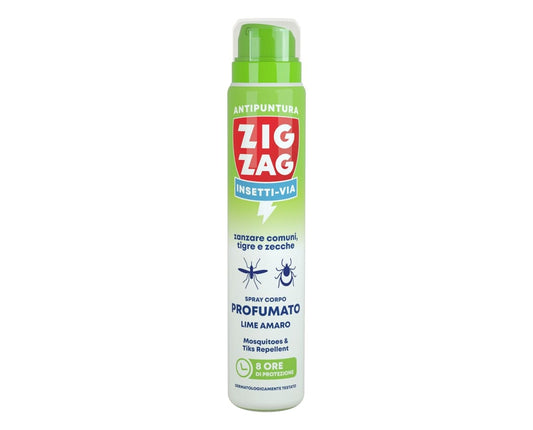 ZIG ZAG INSETTI-VIA ZANZARE COMUNI,TIGRE E ZECCHE SPRAY CORPO PROFUMATO 100ML LIME AMARO