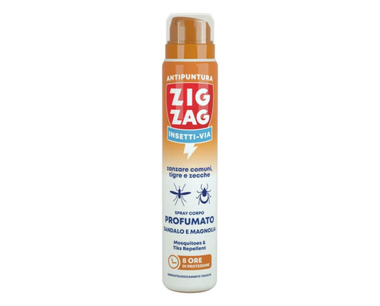 ZIG ZAG INSETTI-VIA ZANZARE COMUNI,TIGRE E ZECCHE SPRAY CORPO PROFUMATO 100ML SANDALO E MAGNOLIA