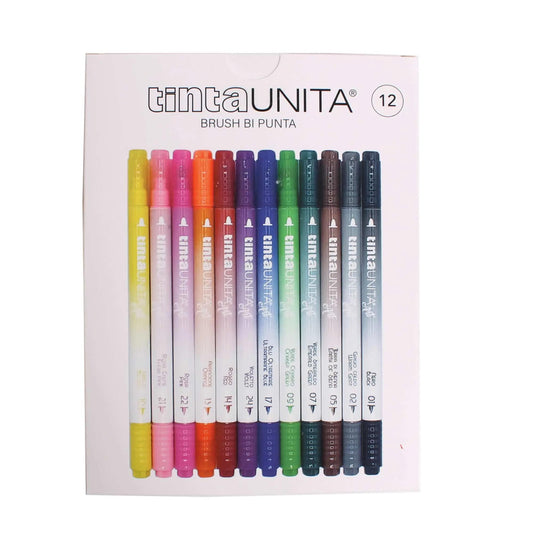 TINTA UNITA BRUSH BI PUNTA SCATOLA METALLO 12PZ