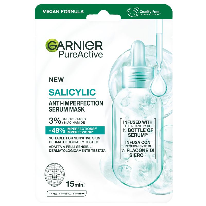 GARNIER PURE ACTIVE SALICYLIC ANTI-IMPERFECTION SERUM MASK MASCHERA IN TESSUTO 1PZ