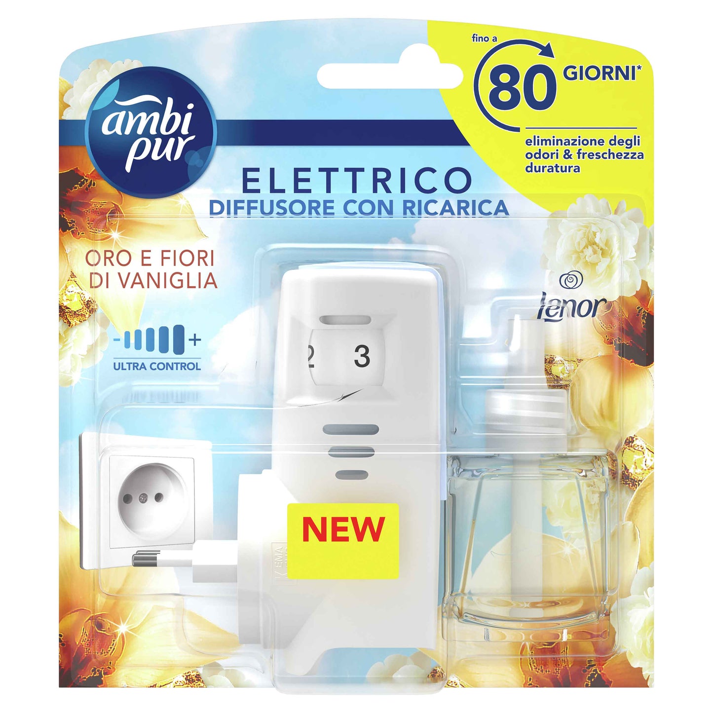 AMBIPUR ELETTRICO DIFFUSORE CON RICARICA 20ML LENOR ORO E FIORI DI VANIGLIA