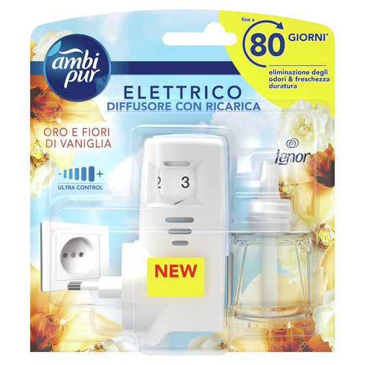 AMBIPUR ELETTRICO DIFFUSORE CON RICARICA 20ML LENOR ORO E FIORI DI VANIGLIA