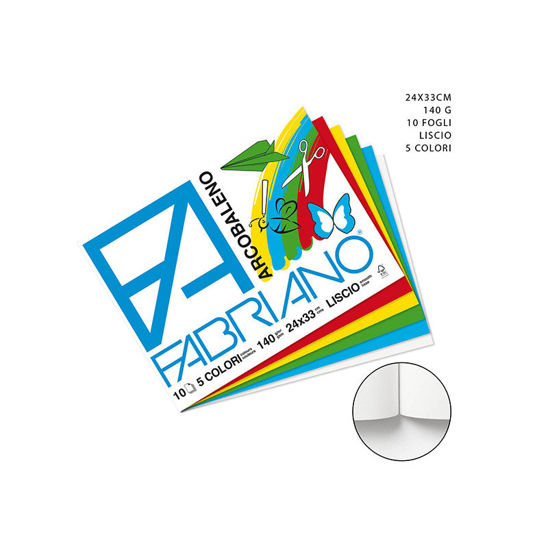 FABRIANO ALBUM ARCOBALENO 10 FOGLI 5 COLORI 140GR 24X33 LISCIO
