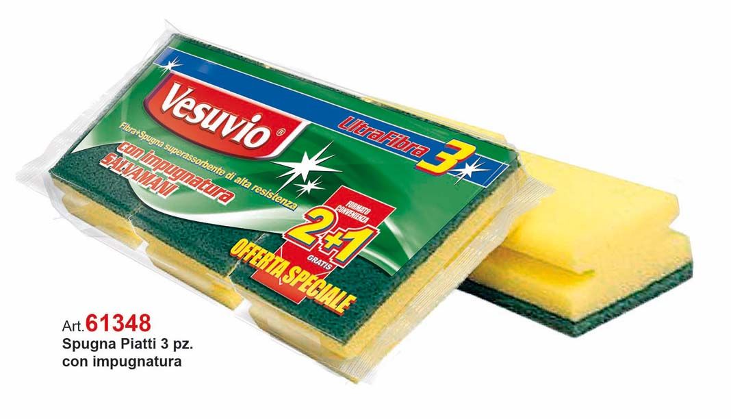 VESUVIO SPUGNA PIATTI CON IMPUGNATURA SALVAMANI 2+1PZ