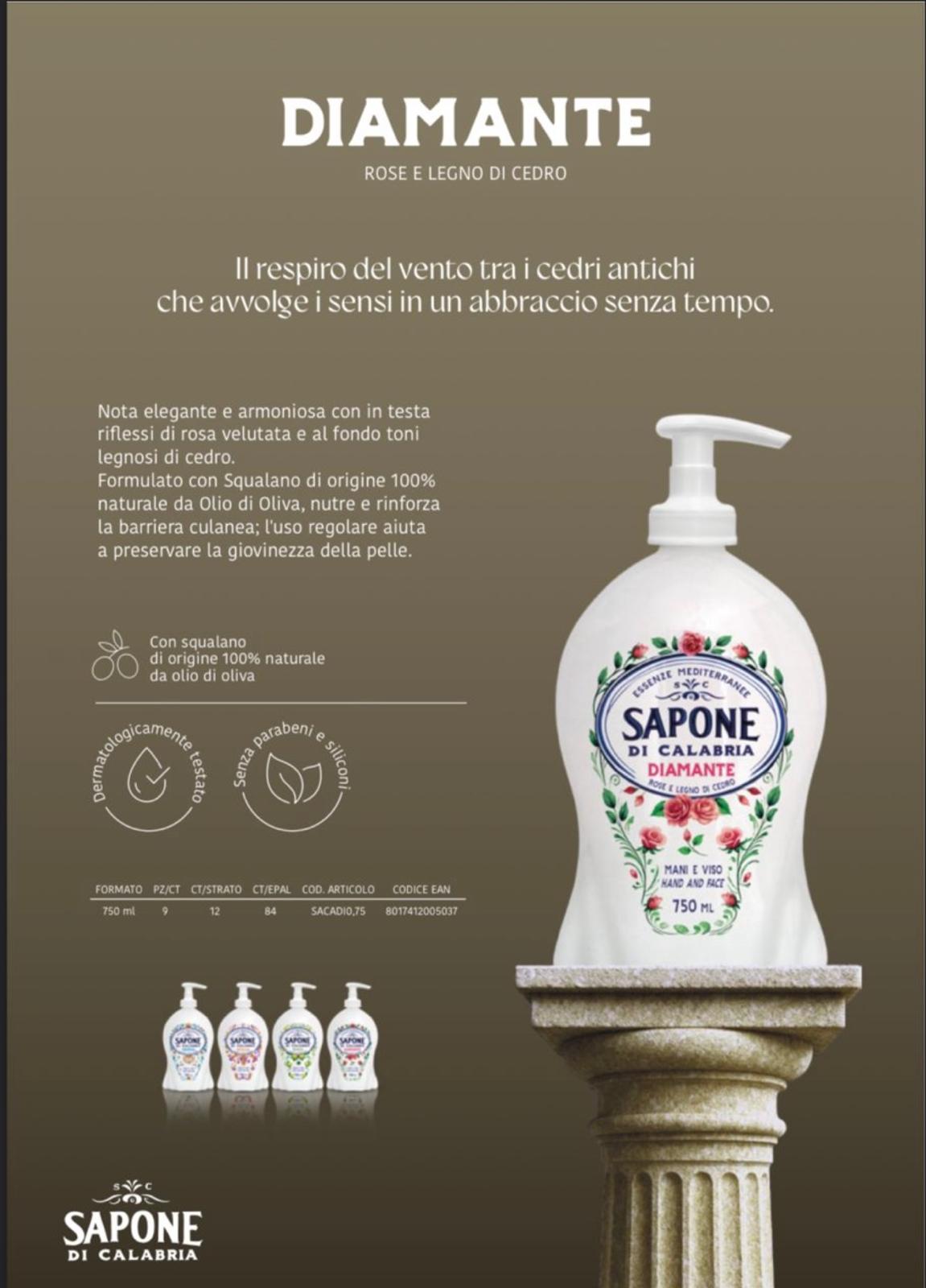 FIORILLO SAPONE DI CALABRIA LIQUIDO 750ML DIAMANTE ROSE E LEGNO DI CEDRO