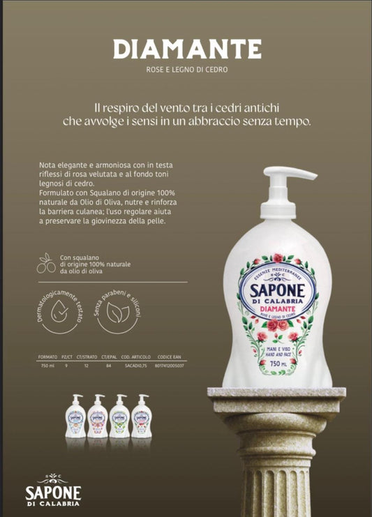 FIORILLO SAPONE DI CALABRIA LIQUIDO 750ML DIAMANTE ROSE E LEGNO DI CEDRO