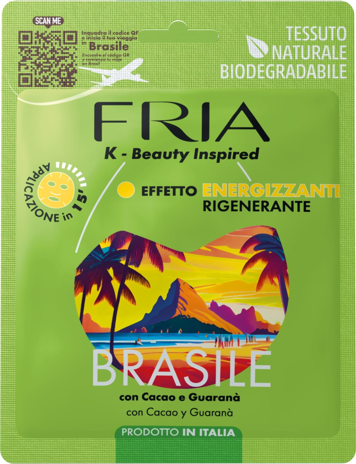 FRIA K - BEAUTY INSPIRED MASCHERA IN TESSUTO MONODOSE BRASILE EFFETTO ENERGIZZANTE RIGENERANTE CON CACAO E GUARANA'
