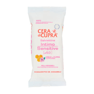 CERA DI CUPRA SALVIETTINE INTIME 12PZ INTIMO SENSITIVE PH 5.0 MIELE DI CUPRA E LATTE DI ROSA PELLI SENSIBILI