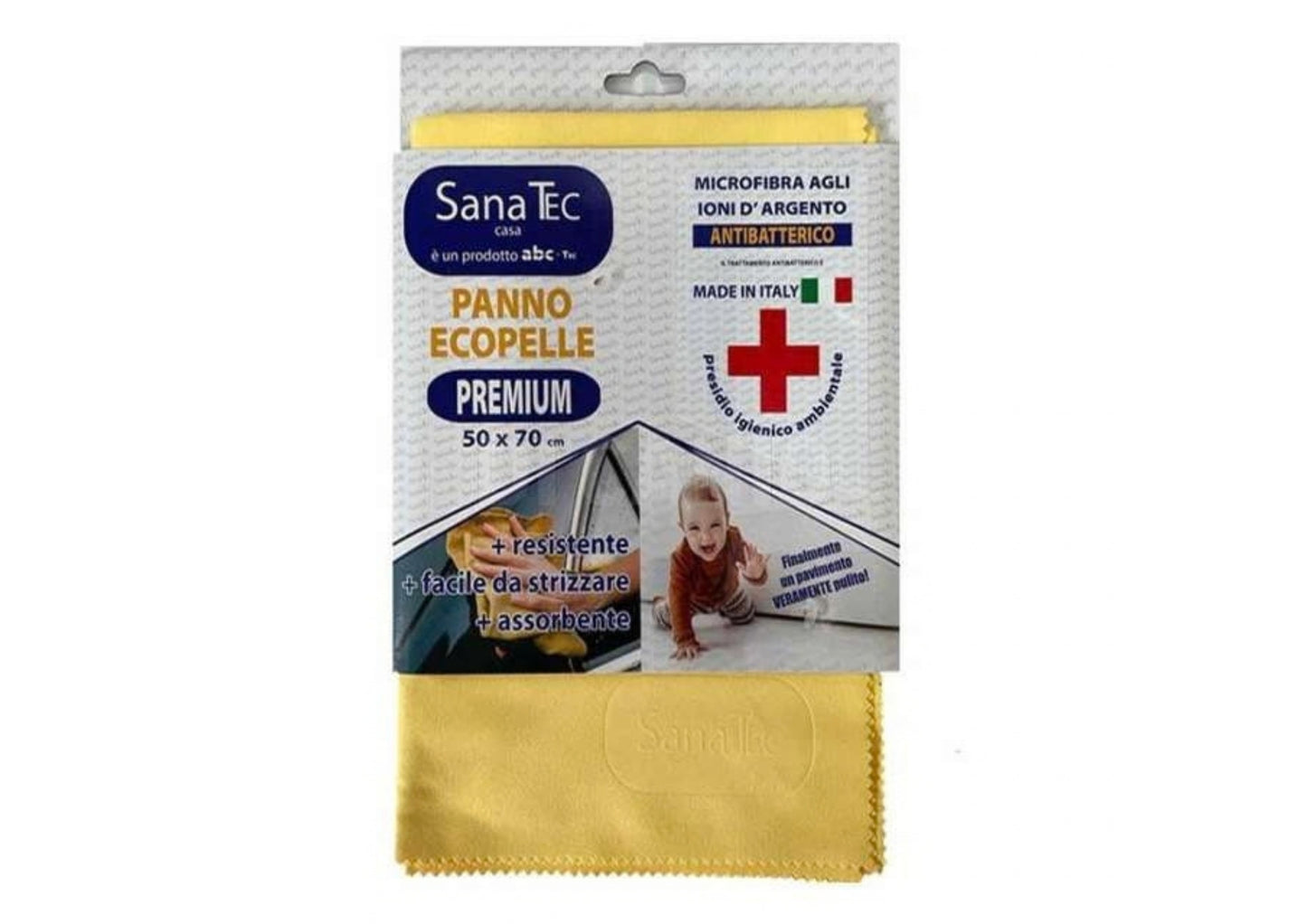 SANA TEC PANNO ECOPELLE PREMIUM CM.50X70 MICROFIBRA AGLI IONI D'ARGENTO ANTIBATTERICO