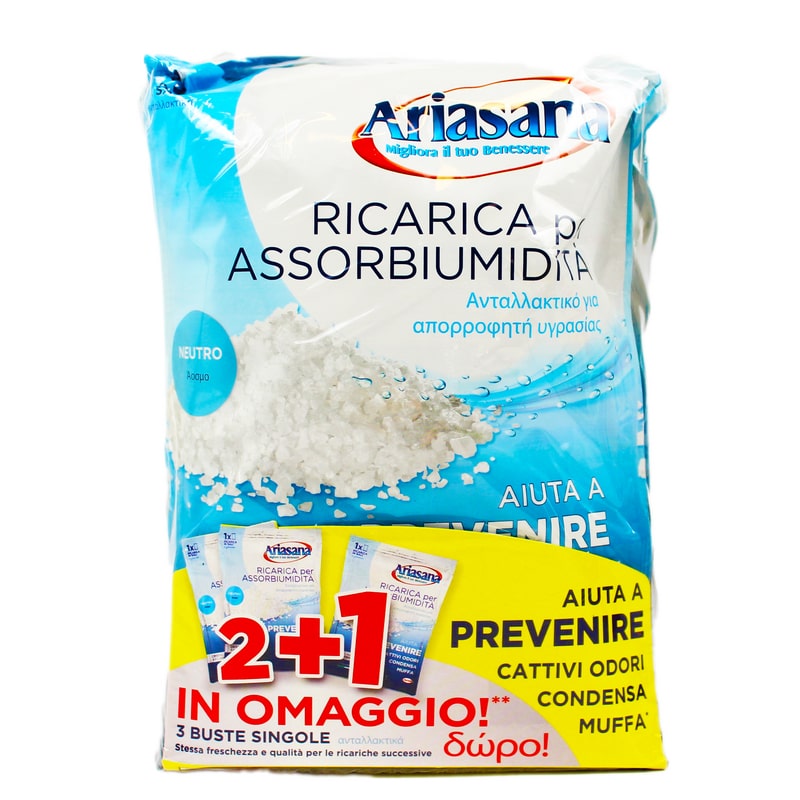 ARIASANA RICARICA PER ASSORBIUMIDITA' IN SALI 450G 2+1PZ INODORE