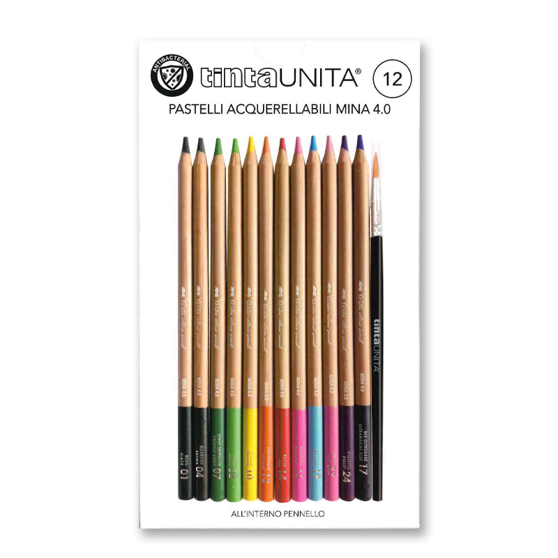 TINTA UNITA PASTELLI MINA 4.0 ACQUARELLABILI 12 PZ CON PENN