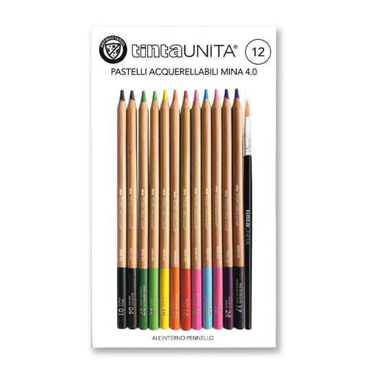 TINTA UNITA PASTELLI MINA 4.0 ACQUARELLABILI 12 PZ CON PENN