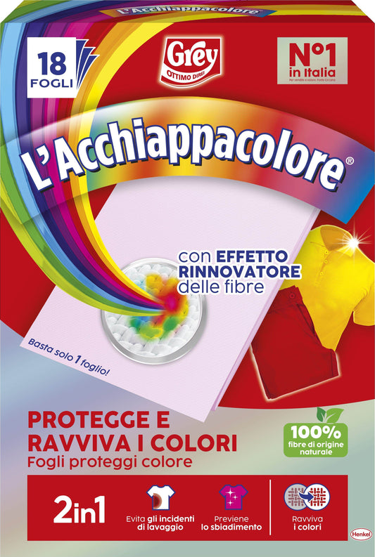 GREY L'ACCHIAPPACOLORE PROTEGGE E RAVVIVA I COLORI FOGLI PROTEGGI COLORE 2IN1 18 FOGLI