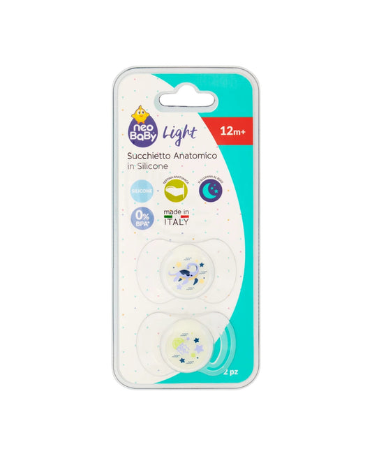 NEOBABY LIGHT SUCCHIETTO ANATOMICO IN SILICONE GLOW MAXI 12M+ 2PZ