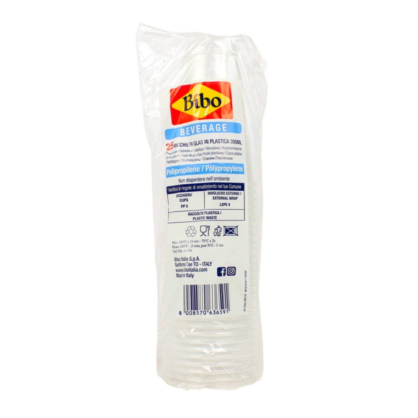 BIBO 25 BICCHIERI GLAS IN PLASTICA 390ML
