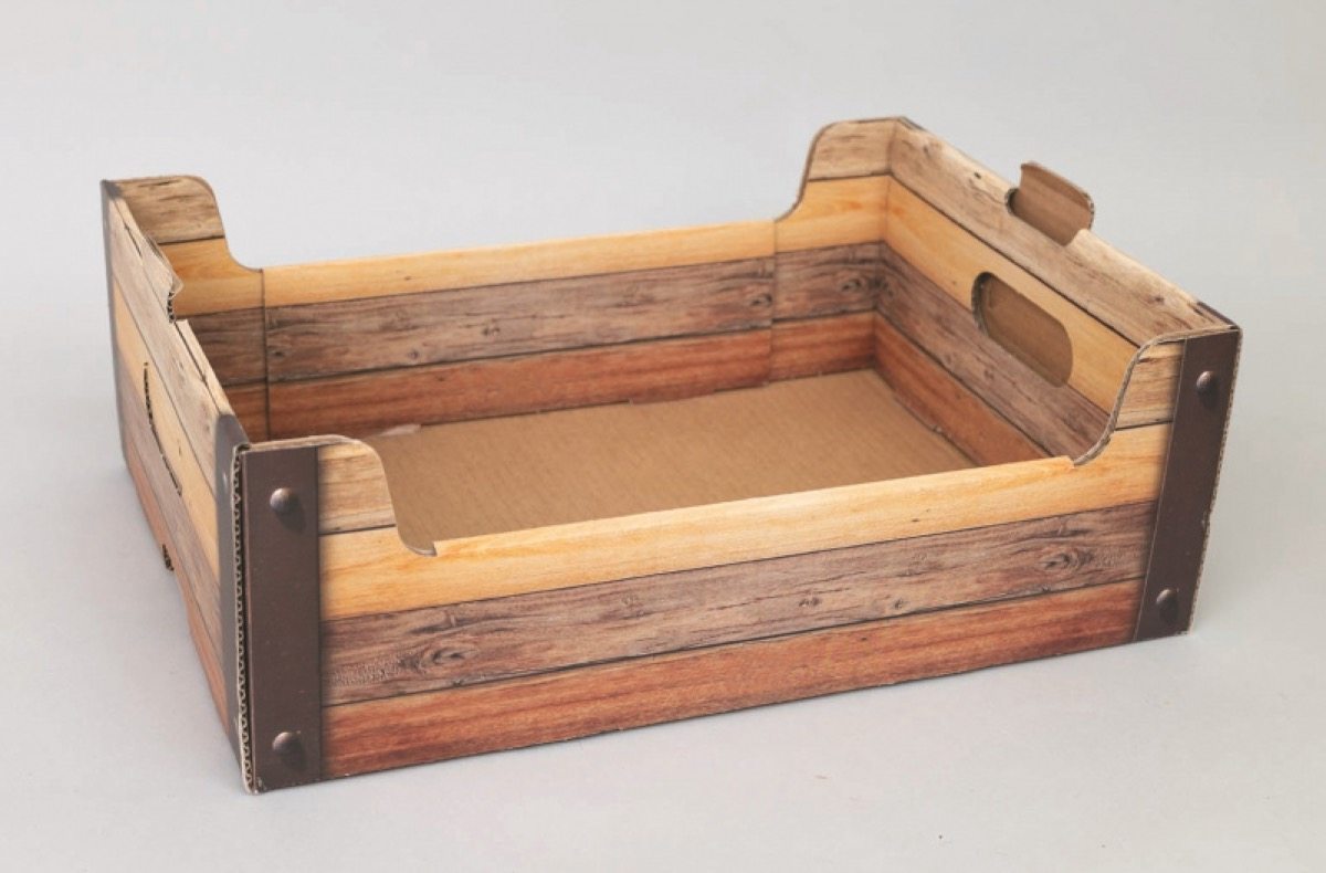CESTA CARTONE EFFETTO LEGNO CM.42X29X14 V-54470