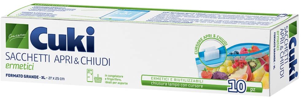 CUKI SACCHETTI APRI & CHIUDI ERMETICI 3L CM.27X25 FORMATO GRANDE 10PZ