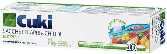 CUKI SACCHETTI APRI & CHIUDI ERMETICI 3L CM.27X25 FORMATO GRANDE 10PZ