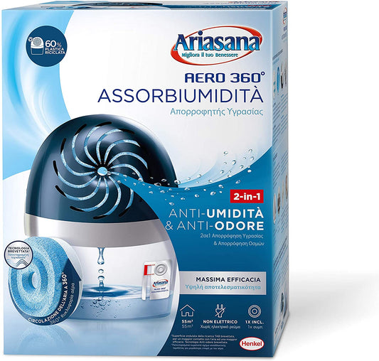 ARIASANA AERO 360 ASSORBIUMIDITA' SISTEMA 1 + 1 RICARICA TAB 450G 2IN1 ANTI-UMIDITA' & ANTI-ODORE INODORE