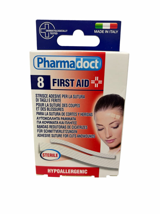 PHARMADOCT FIRST AID STRISCE ADESIVE PER LA SUTURA DI TAGLI E FERITE 8PZ 2 MISURE ASSORTITE
