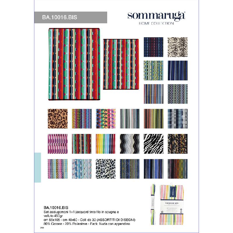 PREZIOSA SOMMARUGA SET 1+1 ASCIUGAMANI CM.40X60 + CM.55X105 100% COTONE BA 10016 BIS ASSORTITI