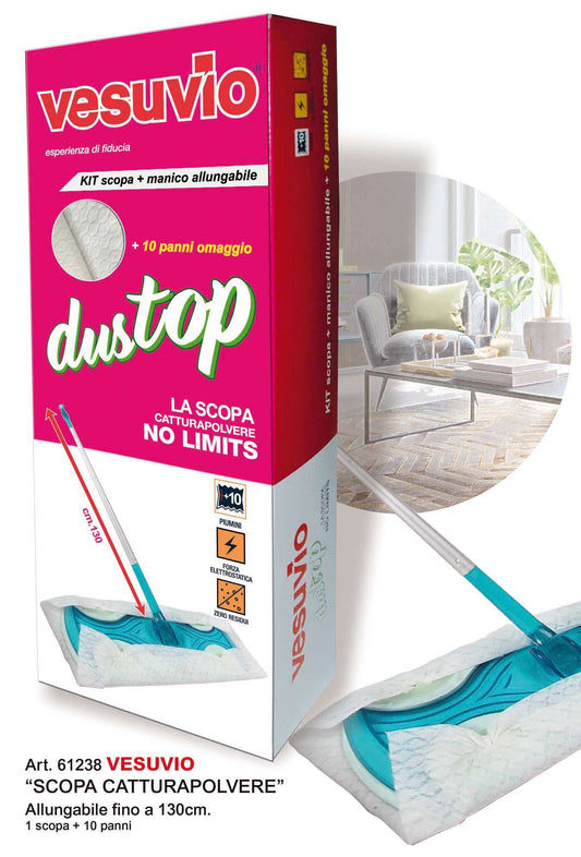 VESUVIO DUSTOP KIT SCOPA CATTURAPOLVERE ALLUNGABILE FINO A CM.130 1 SCOPA + 10 PANNI