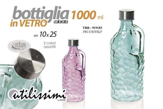 GICOS BOTTIGLIA COLORATA IN VETRO 1L CM.10X25 COLORI ASSORTITI