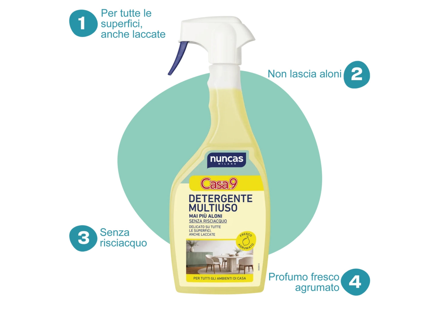 NUNCAS CASA9 DETERGENTE MULTIUSO SPRAY 750ML FRESCO AGRUMATO