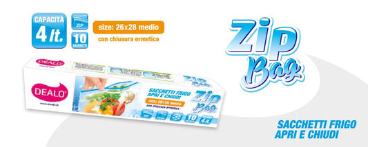 DEALO SACCHETTI FRIGO APRI E CHIUDI ZIP BAG 4L CM.26X28 MEDIO 10PZ