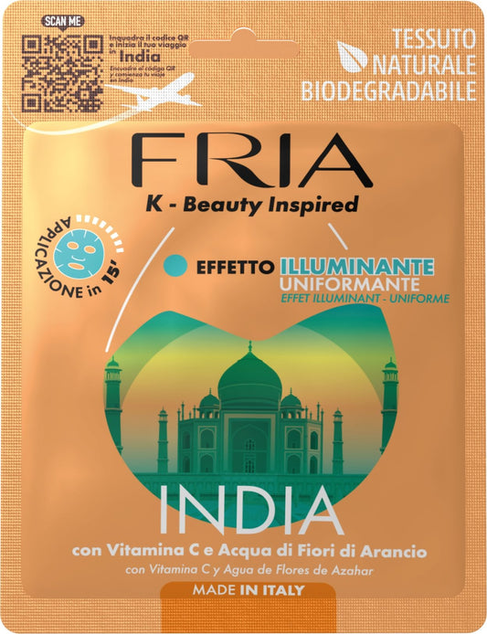 FRIA K - BEAUTY INSPIRED MASCHERA IN TESSUTO MONODOSE INDIA EFFETTO ILLUMINANTE UNIFORMANTE CON VITAMINA C E ACQUA DI FIORI DI ARANCIO