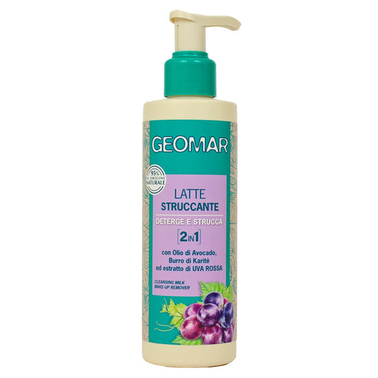 GEOMAR LATTE STRUCCANTE DETERGE E STRUCCA 2IN1 200ML OLIO DI AVOCADO,BURRO DI KARITE' ED ESTRATTO DI UVA ROSSA