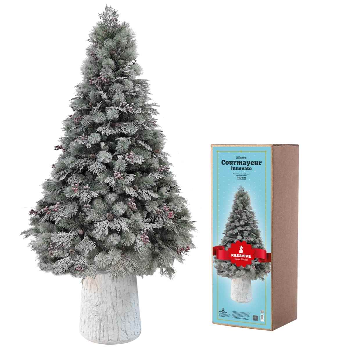 KASAVIVA NATALE ALBERO COURMAYEUR INNEVATO CM.210 TIPS 738 + BASE TRONCO