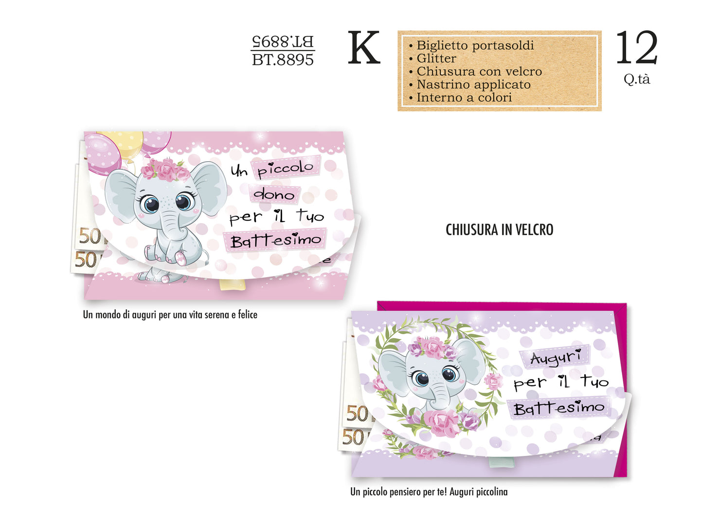CROMO NB BIGLIETTO BATTESIMO FEMMINUCCIA PORTASOLDI BT.8895