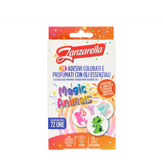 ZANZARELLA 24 ADESIVI COLORATI E PROFUMATI CON OLI ESSENZIALI MAGIC ANIMALS