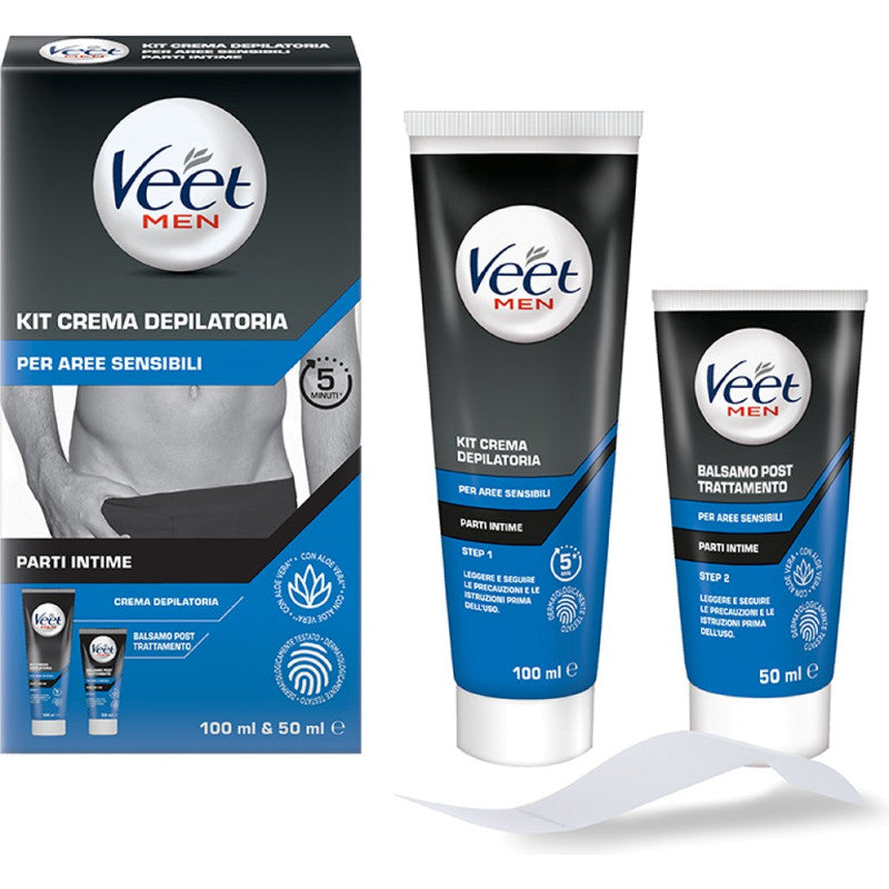 VEET MEN KIT CREMA DEPILATORIA PER AREE SENSIBILI PARTI INTIME 100ML E BALSAMO POST TRATTTAMENTO 50ML