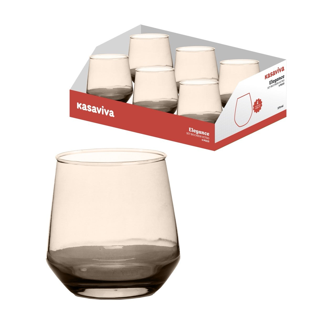 KASAVIVA ELEGANCE GREY SET BICCHIERI ACQUA VETRO 6PZ 370ML