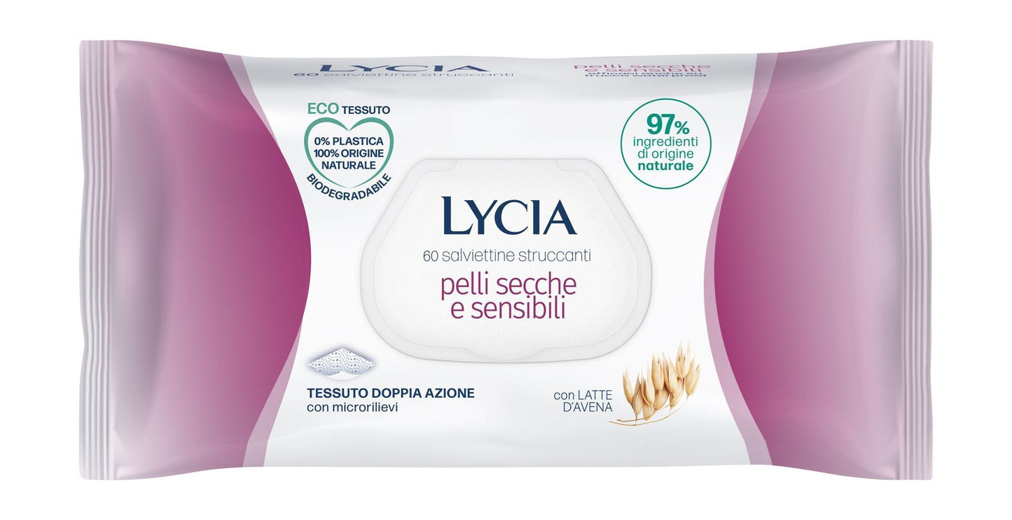 LYCIA SALVIETTINE STRUCCANTI 60PZ PELLI SECCHE E SENSIBILI CON LATTE DI AVENA