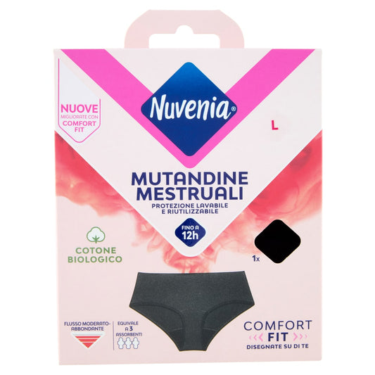 NUVENIA MUTANDINE MESTRUALI TAGLIA L 1PZ NERO COMFORT FIT LAVABILI & RIUTILIZZABILI