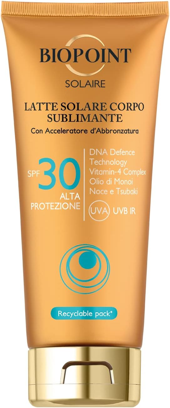 BIOPOINT SOLAIRE LATTE SOLARE CORPO SUBLIMANTE SPF 30 ALTA PROTEZIONE 200ML CON ACCELERATORE D'ABBRONZATURA