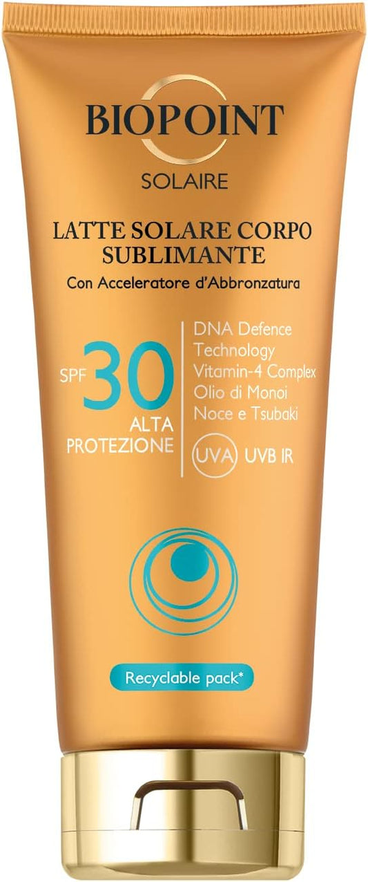 BIOPOINT SOLAIRE LATTE SOLARE CORPO SUBLIMANTE SPF 30 ALTA PROTEZIONE 200ML CON ACCELERATORE D'ABBRONZATURA