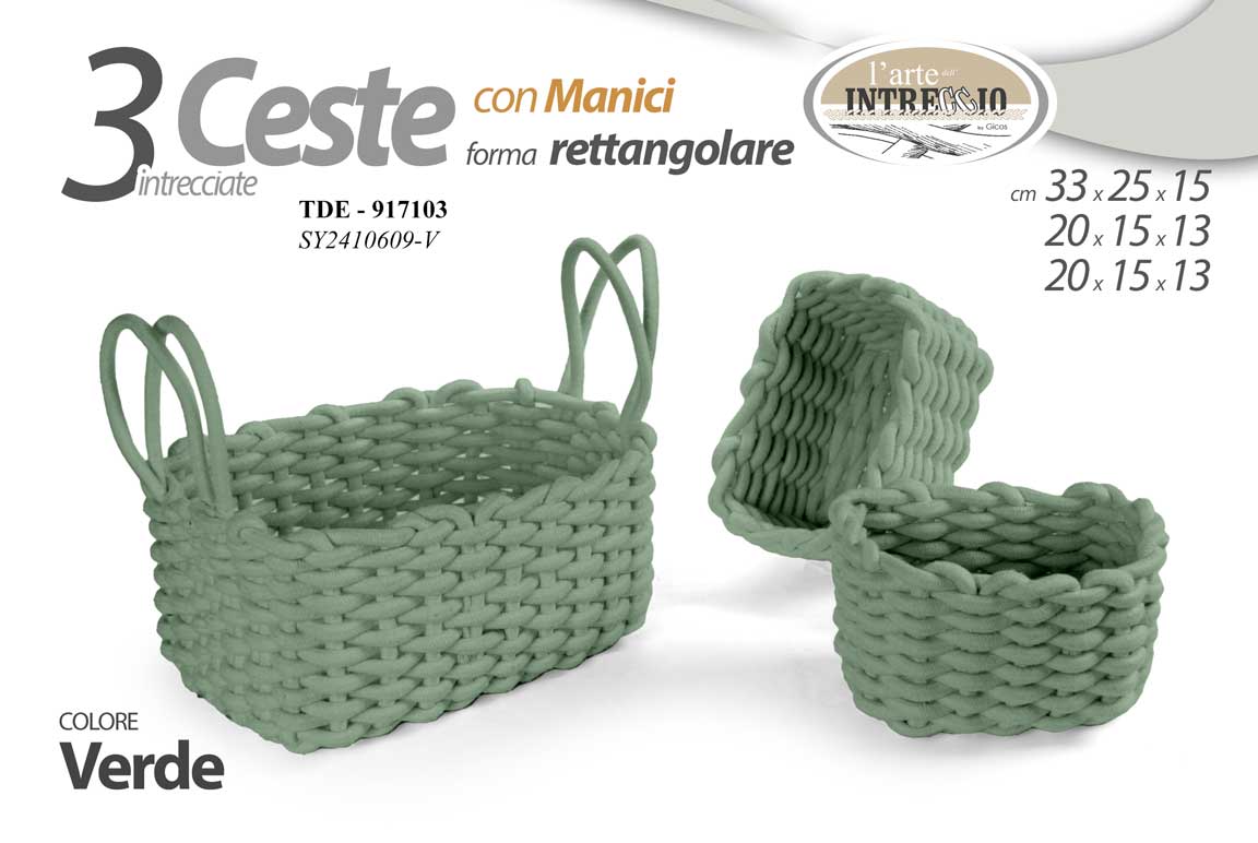 GICOS CESTA INTRECCIATA CON MANICI CM.33X25X15 VERDE