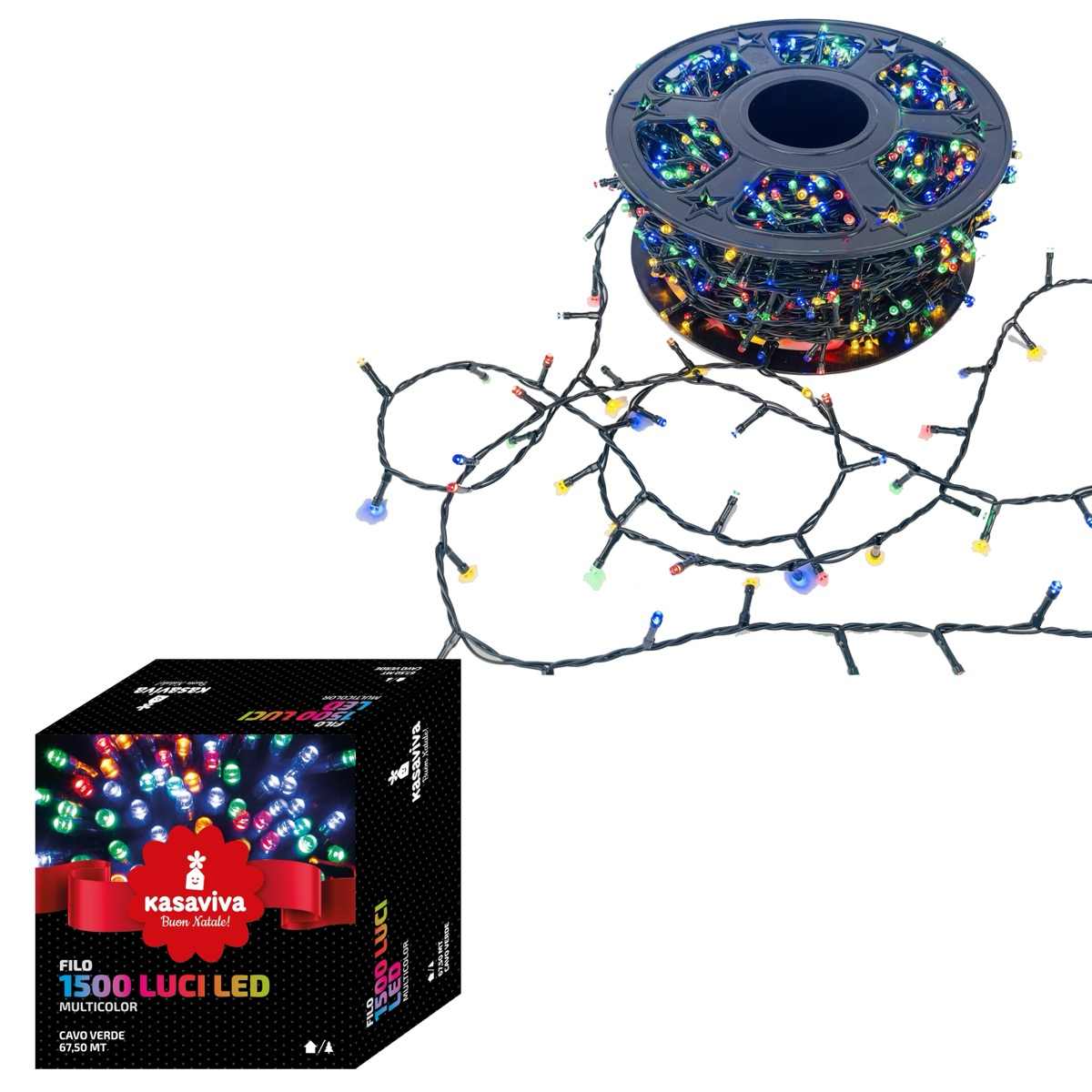KASAVIVA NATALE FILO 1500 LUCI LED MULTICOLOR CAVO VERDE 67,50MT