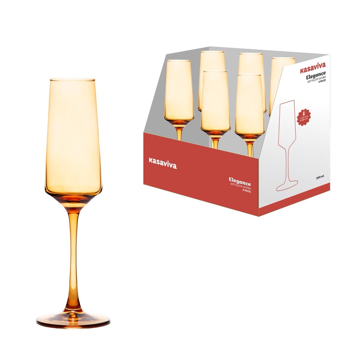 KASAVIVA ELEGANCE SET FLUTE VETRO 250ML 6PZ GOLD