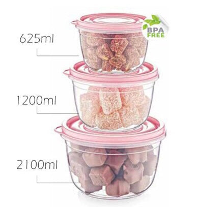 ARBEMA DUNYA LOCK & FRESH SET 3PZ CONTENITORI PLASTICA TONDI FONDI ERMETICI 625ML-1,2L-2,1L