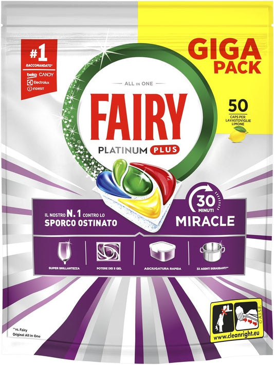 FAIRY PLATINUM PLUS MIRACLE 30 MINUTI LIMONE X50 CAPS GIGA PACK