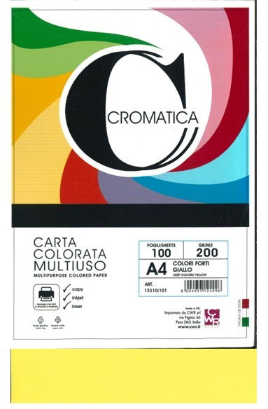CWR CARTA COLORATA MULTIUSO 100 FOGLI 200GR COLORI FORTI GIALLO