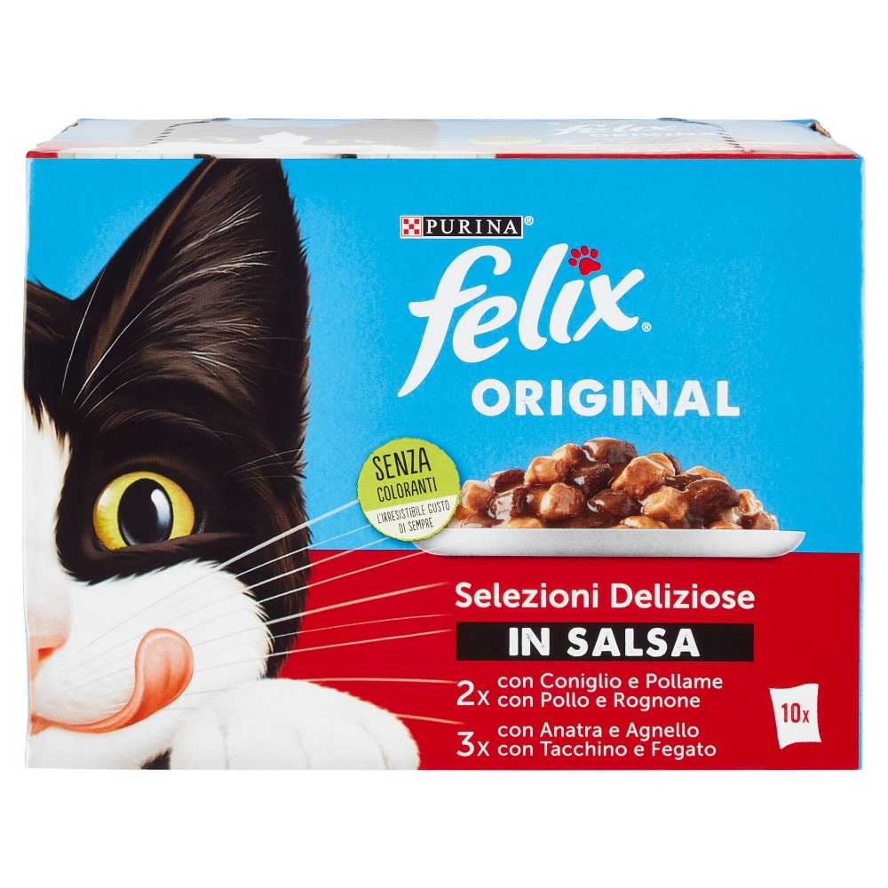 FELIX ORIGINAL 10X85G SELEZIONE DELIZIOSE IN SALSA CONIGLIO/POLLO ANATRA/AGNELLO