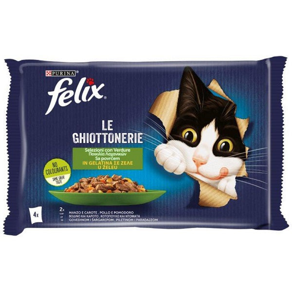 FELIX LE GHIOTTONERIE 4X85G SELEZIONI CON VERDURE IN GELATINA MANZO/CAROTE POLLO/POMODORO