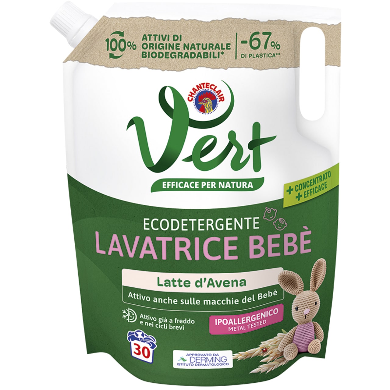 CHANTECLAIR VERT ECODETERGENTE LAVATRICE BEBE' 1,2L 30LAV. LATTE D'AVENA